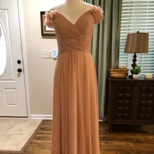 Mori Lee by Madeline Gardner Bridesmaids dress, blush, w/ floral headpie…